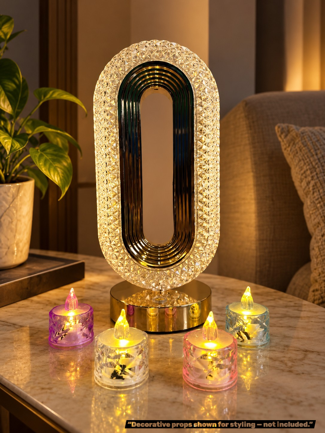 Oval Crystal Table Lamp – Gold