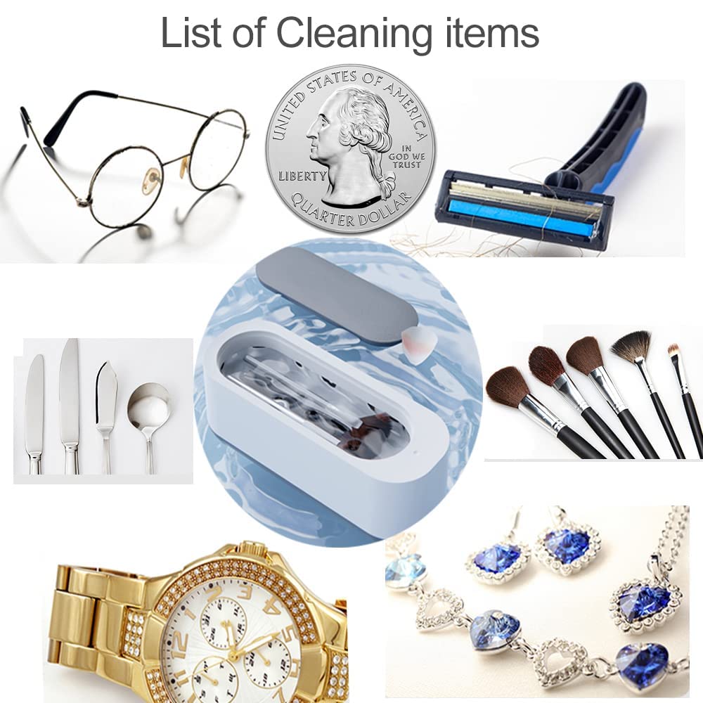 Portable Ultrasonic Cleaner Removing Dirt from Small Personal Items.