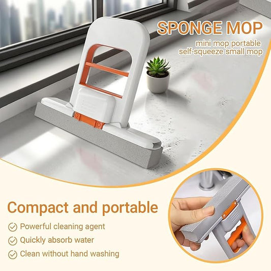 Portable Self-Squeeze Sponge Mop with Absorbent Cleaning Head.