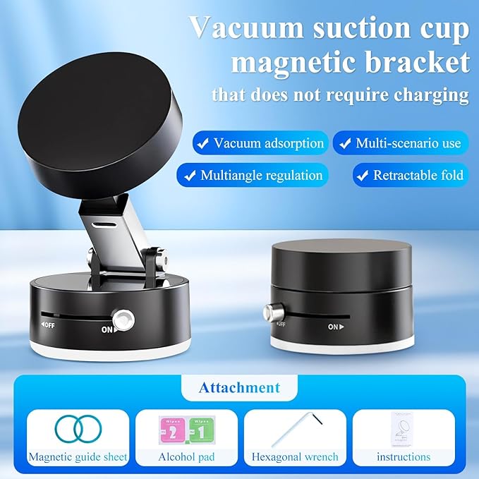 acuum Suction Magnetic Phone Mount Compatible with Car, Office Desk, Kitchen & Glass Surfaces
