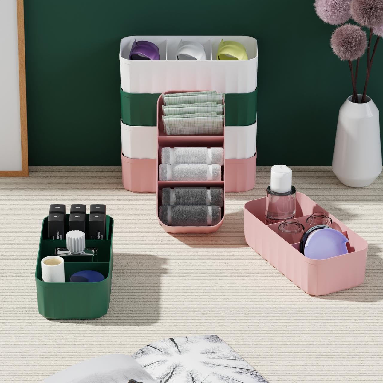 Drawer Organizer Boxes for Neatly Storing Clothes and Everyday Essentials.