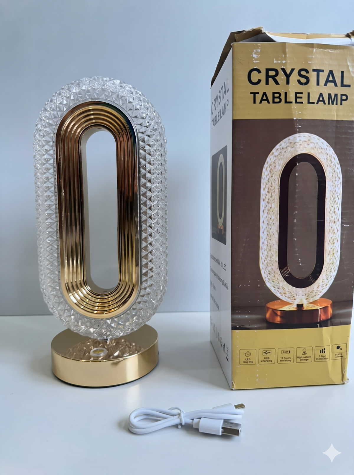 Oval Crystal Table Lamp – Gold