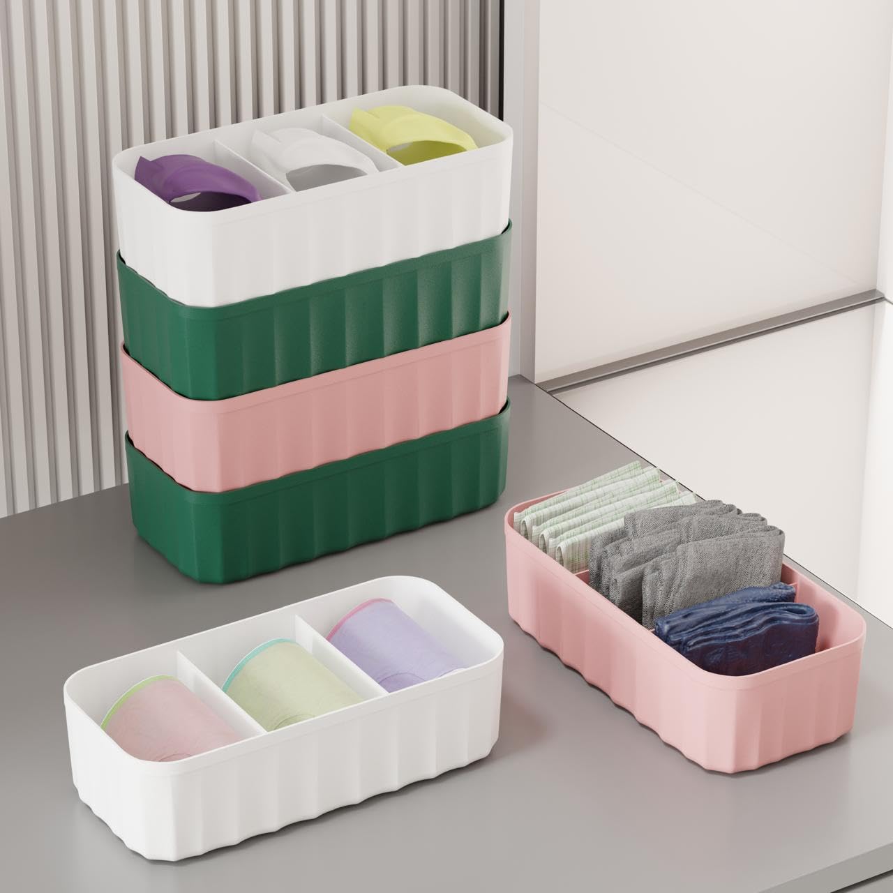 Wardrobe Storage Boxes for Organizing Clothing, Towels and Accessories.