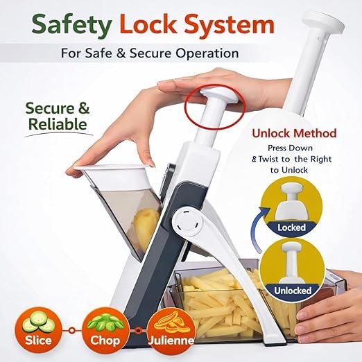 Vegetable Slicer with Multiple Cutting Blades for Slicing, Grating and Chopping.