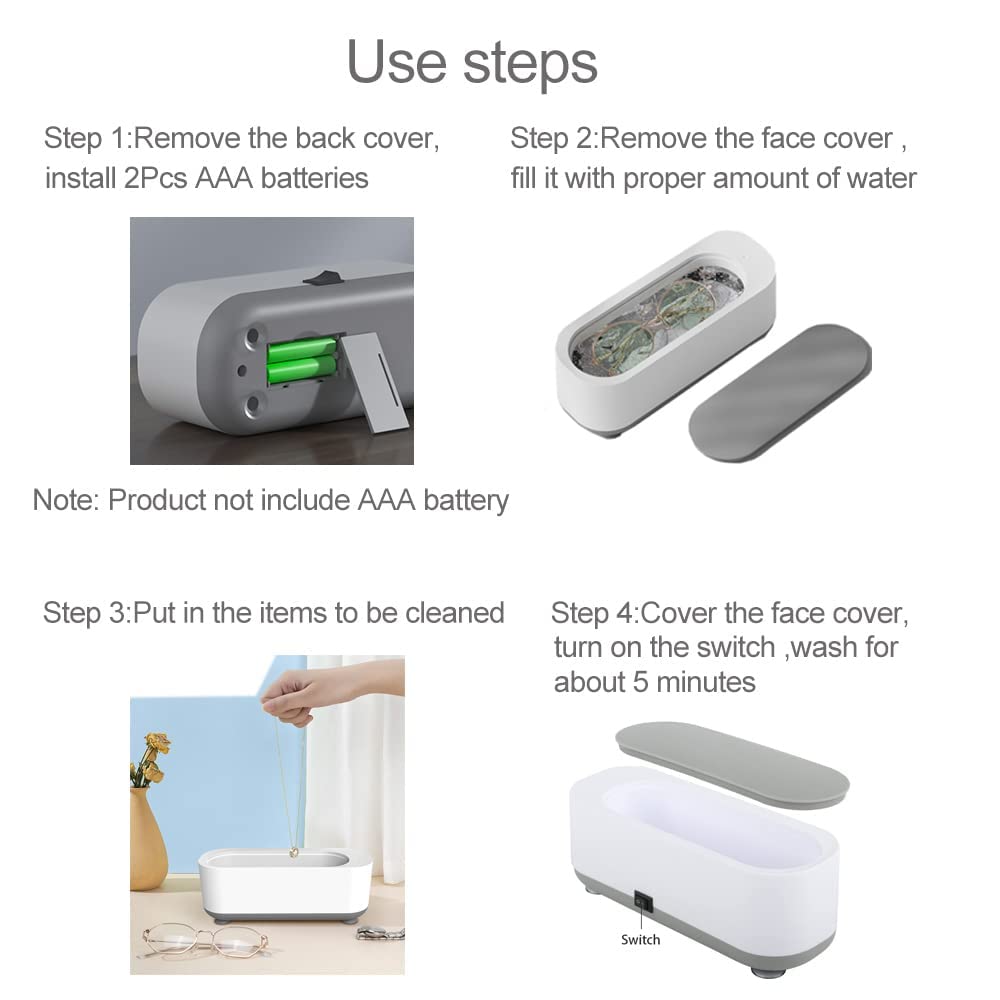 Mini Ultrasonic Cleaning Device for Home and Travel Use.